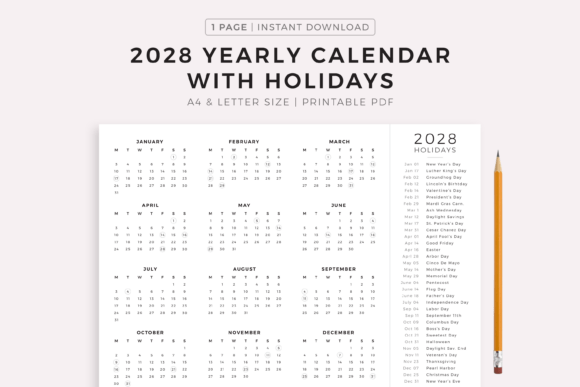 Download 2028 Year Calendar with Holidays - 2028 Collection