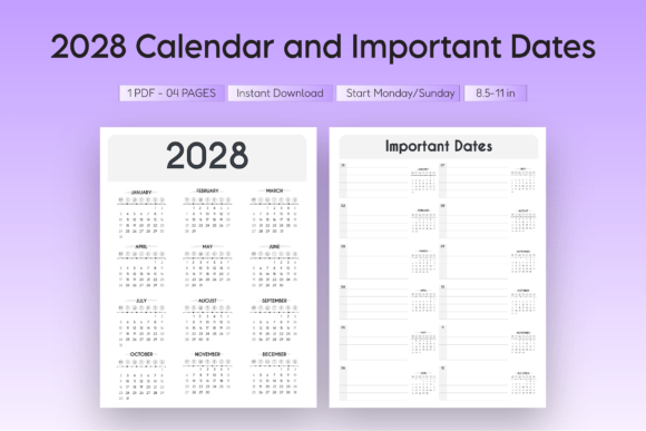 Download 2028 Calendar and Important Dates - 2028 Collection