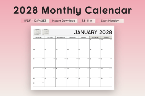 Download 2028 Monthly Planner Landscape (M Start) - 2028 Collection