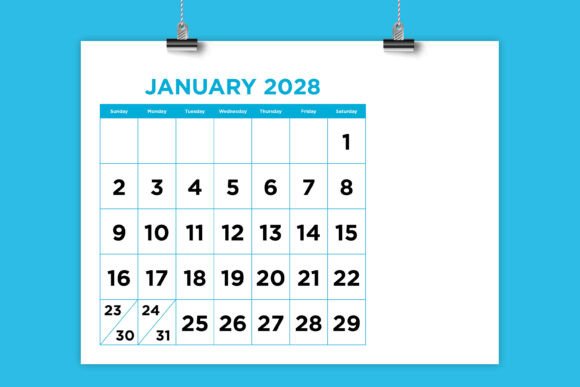 Download 2028 Large Number Color 8.5x11 Calendar - 2028 Collection