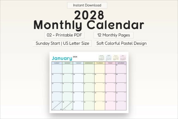 Download 2028 Monthly Calendar Printable - 2028 Collection