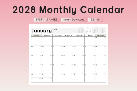 Download 2028 Landscape Monthly Planner - 2028 Collection